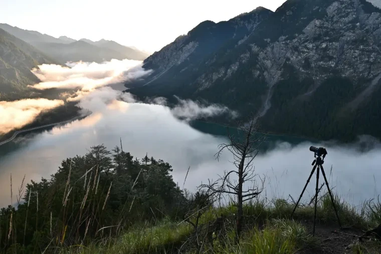 Landschaft – Plansee,Tirol,Österreich, See,Berge, Nebel,Dramatisch,Sonnenaufgang, Sommer