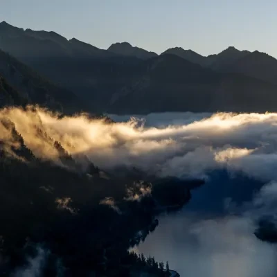 Landschaft – Plansee,Tirol,Österreich, See,Berge, Nebel,Dramatisch,Sonnenaufgang,Malerisch, Sommer