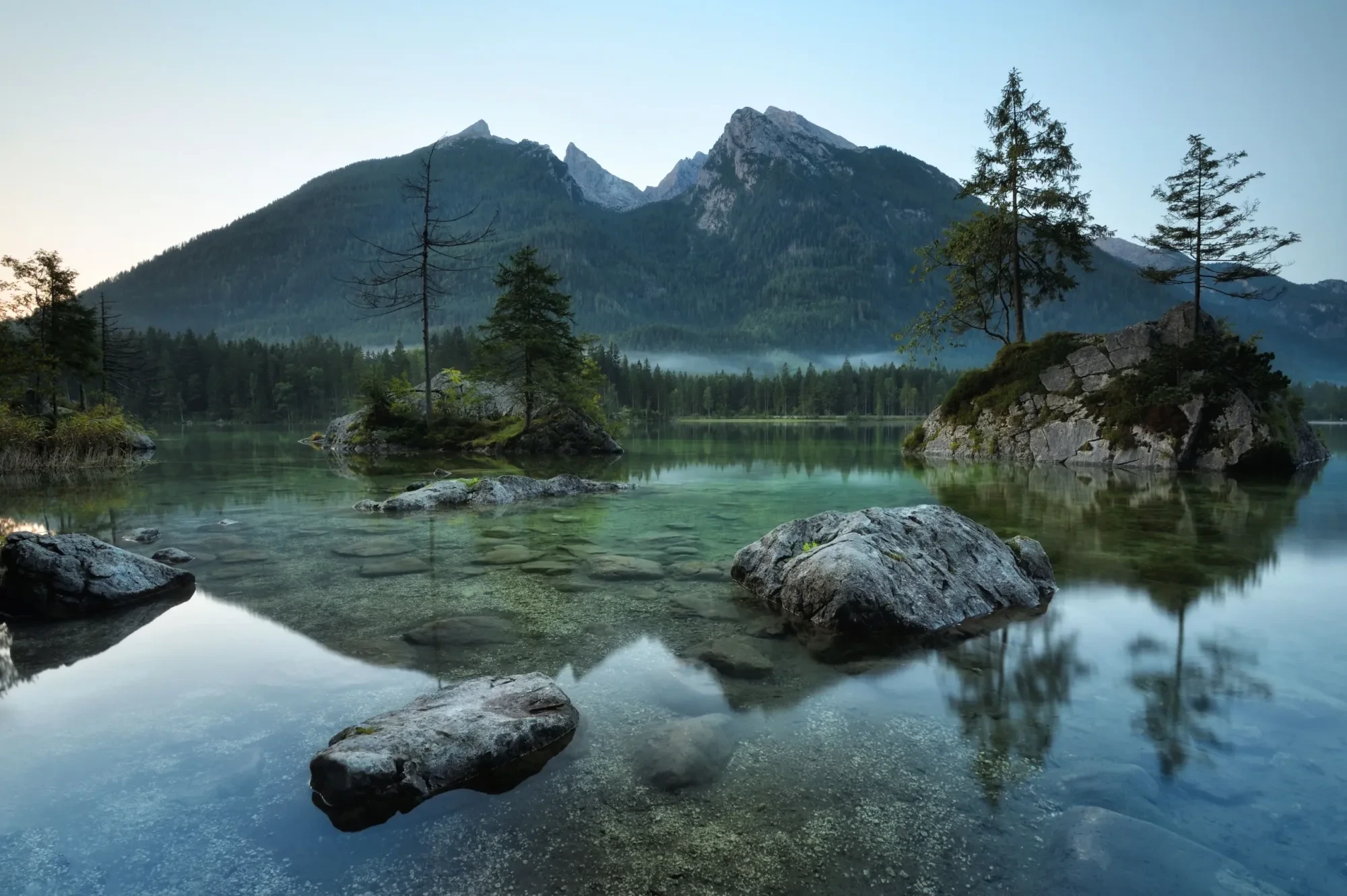 Landschaft – Berchtesgadener Land,Hintersee, See, Sonnenaufgang,Spiegelung,Idyllisch