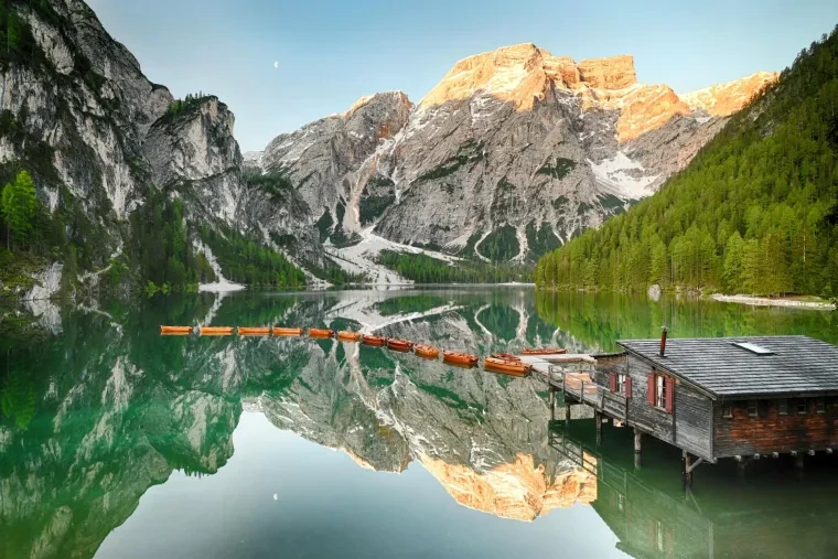 Landschaft – Dolomiten, See, Sonnenaufgang, Malerisch, Frühling