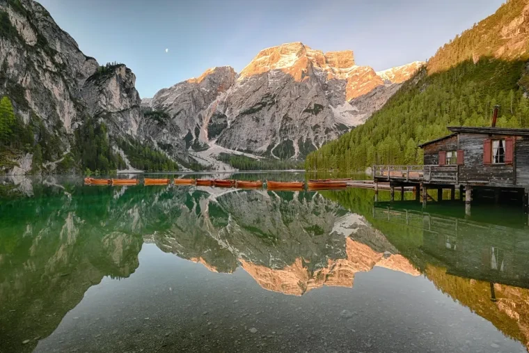 Landschaft – Dolomiten, See, Sonnenaufgang, Malerisch, Frühling
