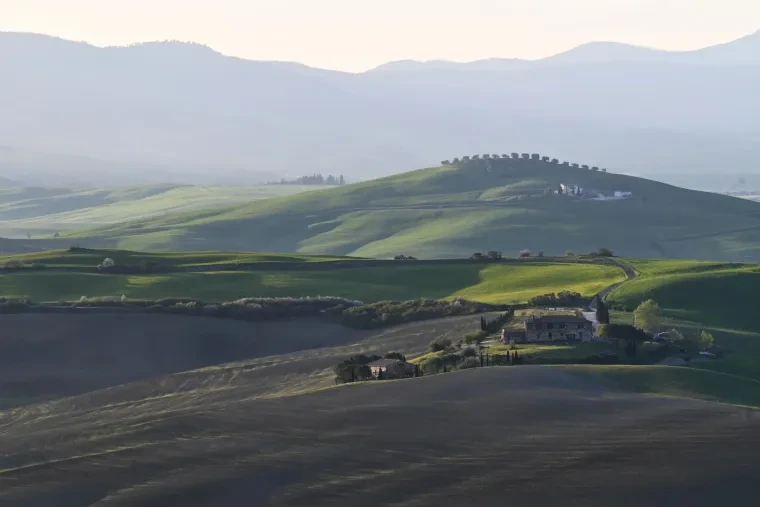 Landschaft – Toskana, Hügelland,Kulturlandschaft, Morgennebel,Morgenlicht,Mystisch, Frühling