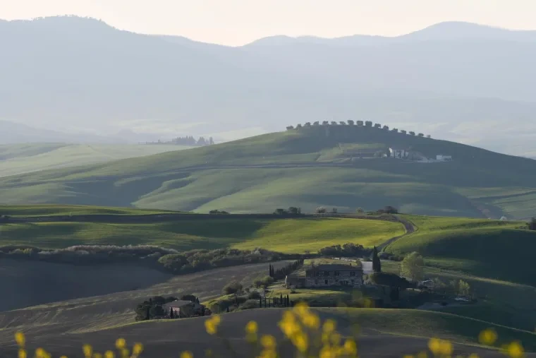 Landschaft – Toskana, Hügelland,Kulturlandschaft, Morgennebel,Morgenlicht,Mystisch, Frühling