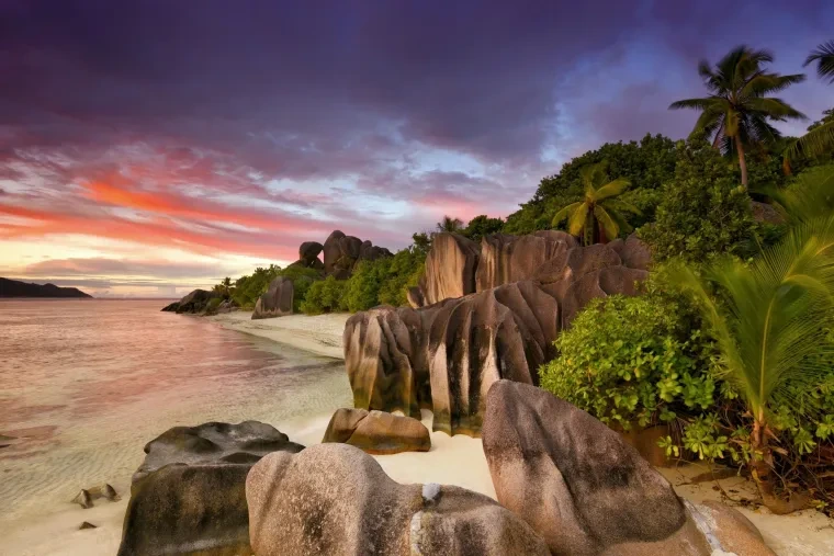 Landschaft – La Digue, Küste, Sonnenuntergang,Malerisch,Dramatisch, Winter